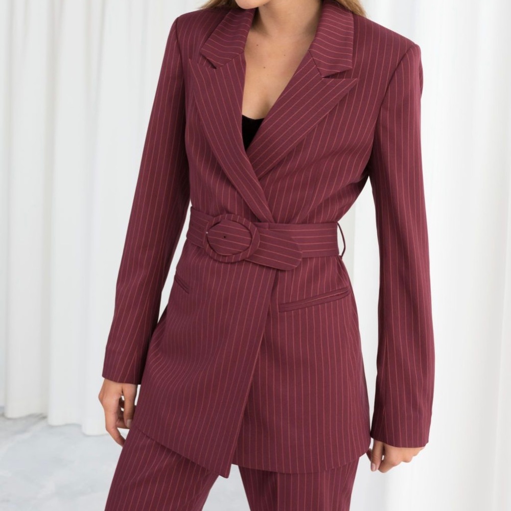 & other stories belted plaid blazer red